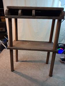 lot 3 image: Wood Display Stand with Shelves and Compartments