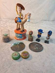 lot 28 image: Toy Story Woody Figure with Horse Collectible Lot Baseball Coins