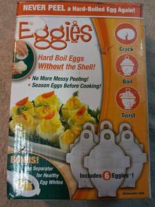 lot 55 image: Eggies Hard Boil Eggs Without the Shell Set of 6 Dishwasher Safe