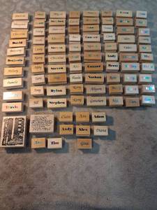 lot 57 image: Lot of 80 Personalized Name Blocks Wooden Stamps