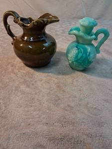 lot 75 image: Two Decorative Pitchers Brown and Turquoise Glaze