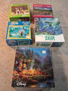 lot 79 image: Puzzle Lot 5 Pieces Disney Thomas Kinkade Playhouse Stanley Seaside Encore