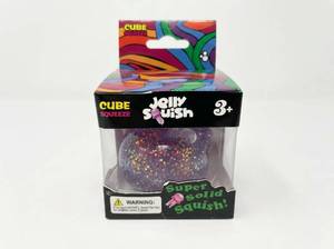 lot 92 image: Cube Squeeze Jelly Squish Purple Glitter Jellyfish Squeeze Toy Ages 3