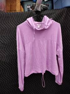 lot 9061 image: Flirtitude Active Womens Size L Lavender Hooded Pullover w Drawstring Hem