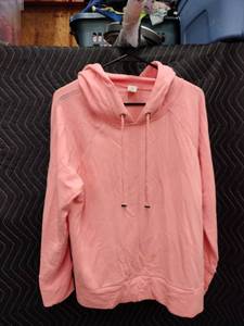 lot 9062 image: Level Eight Womens Pullover Hoodie Size L Pink w Mesh Shoulder Stripe