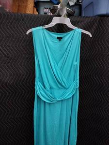 lot 9076 image: Talbots Womens Size 16 Teal Sleeveless Faux Wrap Dress with Waist Twist Detail
