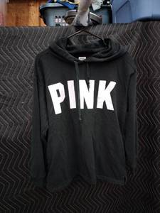 lot 9093 image: PINK Victorias Secret Black Pullover Hoodie Size M with Large Logo