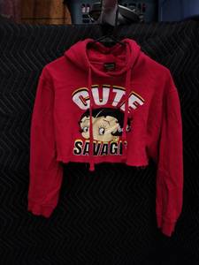lot 9103 image: Popular Sports Betty Boop Cute But Savage Red Cropped Hoodie - M