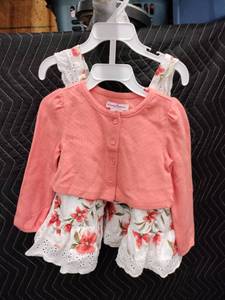 lot 9108 image: Tommy Bahama Girls 2-Piece Coral Cardigan & Floral Eyelet Sundress Set Size 24M