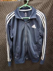 lot 9120 image: Adidas Mens Navy Full-Zip Track Jacket w White 3-Stripe Sleeves Size M