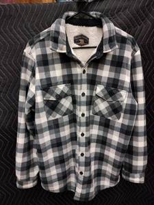 lot 9137 image: Freedom Foundry Mens Plaid Sherpa-Lined Button-Up Shirt Jacket Size L