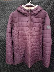 lot 9143 image: HFX Womens Quilted Hooded Jacket Purple w Sherpa Lined Hood Size XXL