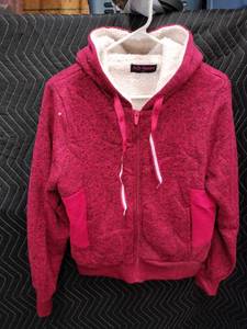 lot 9144 image: AQ-Sport Womens Zip-Up Hooded Jacket Pink Marled Sherpa Lined Size 1XL