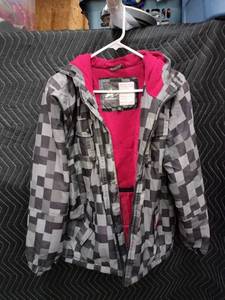lot 9149 image: Athletech Hooded Jacket Gray Black Checkered Print Pink Fleece Lining Size XL (1416)