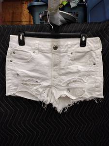 lot 9189 image: American Eagle Outfitters Stretch Womens Distressed White Denim Shorts US Size 10