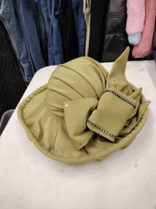 lot 9195 image: Gilbert and Ivy Olive Green Wide Brim Hat w Bow & Rhinestone Trim
