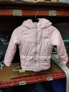 lot 541 image: U.S. Polo Assn. Girls Pink Hooded Puffer Jacket Size S (66X) Faux Fur Lining