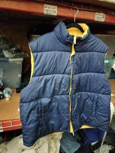 lot 548 image: Navy Blue and Yellow Reversible Puffer Vest with Stand Collar