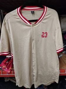 lot 564 image: Shein Mens XL Button-Front Mesh Baseball Jersey Los Angeles #23 Tan Red
