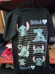 lot 568 image: Stitch Graphic Short Sleeve T-Shirt Black Rhinestone Print Size SM