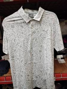 lot 571 image: Puma Mens Short Sleeve Golf Polo Shirt Gray Floral Animal Print Size S