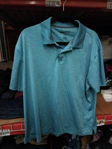 lot 581 image: Haggar Clothing Co. Mens Short Sleeve Polo Shirt Size Large Heathered Teal