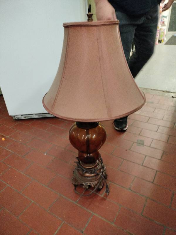 lot 25848 image: Table Lamp with Glass Base & Pink Fabric Shade