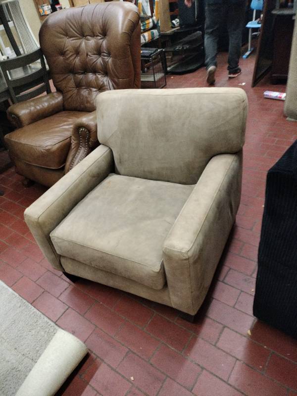 lot 25869 image: Upholstered Armchair w Rolled Arms Cream Fabric