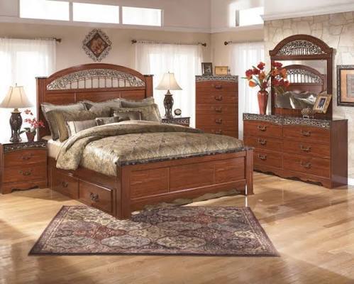 lot 25827 image: Ashley Furniture Fairbrooks Estate Storage Collection B105 Queen Bed Frame - Retail - $671.99