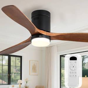 lot 1022 image: Sofucor 52 Inch Wood Ceiling Fan with Lights and Remote Low Profile  Retail $159.99