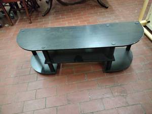 lot 1035 image: Dark Brown Two-Tier TV Stand with Rounded Ends and Middle Shelf