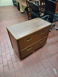 lot 1040 image: Wood Veneer 2-Drawer Lateral File Cabinet with Brass-Tone Pulls