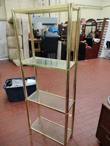 lot 1044 image: Brass-Tone Metal 5-Tier Etagere Shelf with Glass Shelves