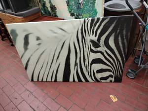 lot 1056 image: Large Zebra Close-Up Print on Stretched Canvas Wall Art