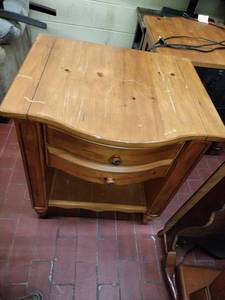lot 1064 image: Nightstand Pine Lighted 2-Drawer Side Table w Lower Shelf