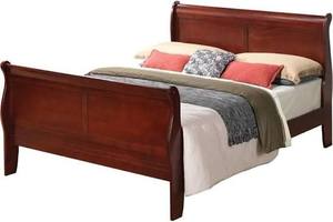 lot 1003 image: Cherry Finish King Sleigh Bed Headboard, Footboard & Side Rails w Slat Support