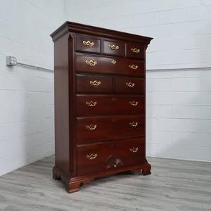 lot 1005 image: Dark Cherry Finish 6-Drawer Tall Chest of Drawers w Brass Pulls