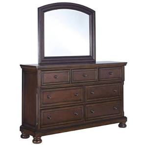 lot 1011 image: Millennium Porter Collection Dresser with Vanity Mirror Rustic Brown B69731  Retail $835.99