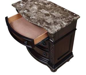 lot 1018 image: Broyhill Charlestowne Square Black Cherry Finish Door Nightstand w Marble-Look Top, Drawer & Two Doors