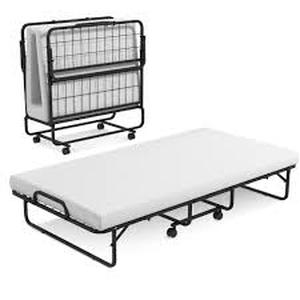 lot 1029 image: Folding Metal twin Bed Frame with Wire Grid Deck and Caster Wheels