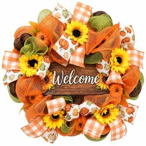 lot 1004 image: CRAFLOX 20 Inch Sunflower Pumpkin Harvest Fall Wreath