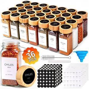 lot 1862 image: PrimorixDD 36-Piece Glass Spice Jar Set with Bamboo Lids