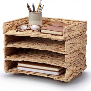 lot 1877 image: Yeaqee 4 Pc Stackable Water Hyacinth Letter Tray