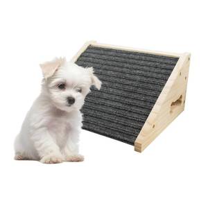 lot 1922 image: Hiyoo Wooden Pet Ramp w Gray Carpet Surface 11.8in x 9.8in x 5.9in