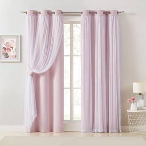 lot 1952 image: Bujasso Pink Blackout Curtains with Sheer Overlay Mix and Match Double Layer 80% Room Darkening Window Treatment Set for Girls Bedroom Living Room Pink Drapes with Tiebacks Grommet Top 37 Wx95 Lx2