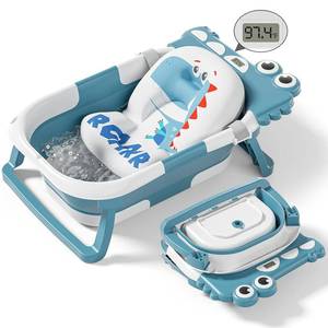 lot 1955 image: Collapsible Baby Bathtub for Newborn, Foldable Baby Bath Tub with Thermometer & Soft Floating Cushion & Drain Hole, Portable Travel Infant Bath Tubs for Newborns to Toddler 0-36 Months Girl, Blue