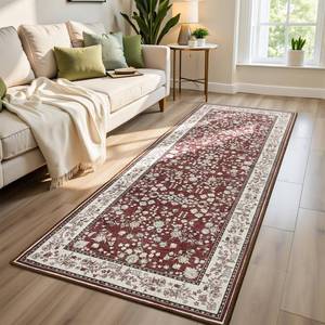 lot 1956 image: Softlife Washable Area Rug for Kitchen, Non-Slip Rugs for Entryway Hallways, Small Vintage Throw 2.5x8 Runners for Entry, Oriental Modern Print Indoor Mat, Maroon and Beige