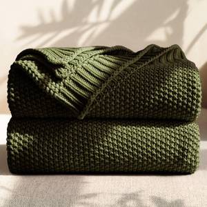 lot 1961 image: blunique 100% Cotton Cable Knit Throw Blanket, Lightweight Soft Knit Blanket for Sofa Couch Bed, Breathable All-Season Throw, Cozy Decorative Blanket, 50 x 60 Inch,Olive Green