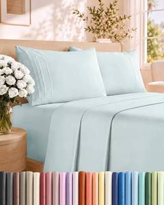lot 1969 image: Full Size 4 Piece Sheet Set - Comfy Breathable & Cooling Sheets - Ice Blue