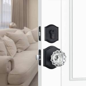 lot 1987 image: CLCTK Crystal Glass Passage Door Knob and Single Cylinder Deadbolt Combo Set, Oil Rubbed Bronze Finish